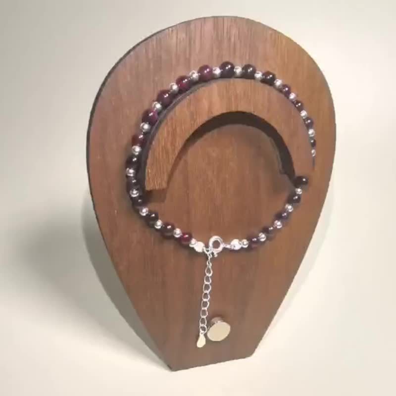 Sterling Silver Garnet Bead Bracelet - Adjustable Round Bracelet